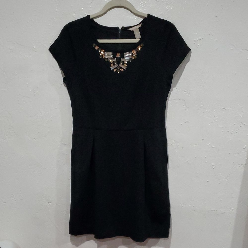 Banana Republic Black Fit And Flare Mini Dress with Jeweled Neckline Size 10